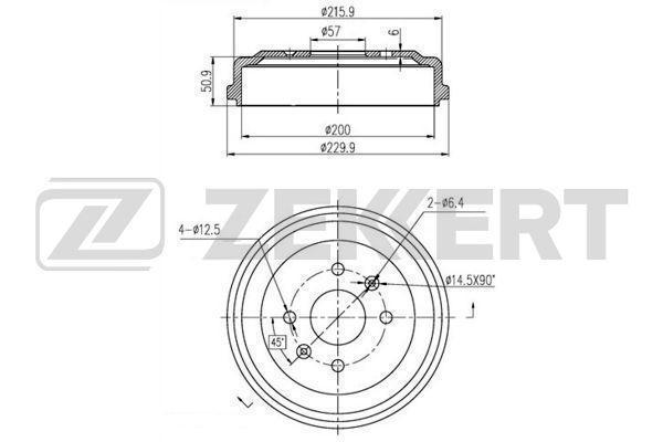 Барабан тормозной Chevrolet Aveo (T250, T255) 02-, Spark II (M300) 09- (-ABS) Zekkert