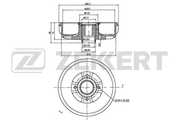 Барабан тормозной для а/м Lada Largus 12-, Renault Captur, Logan 07- Nissan Almera 12- (с подшип. +ABS) Zekkert 