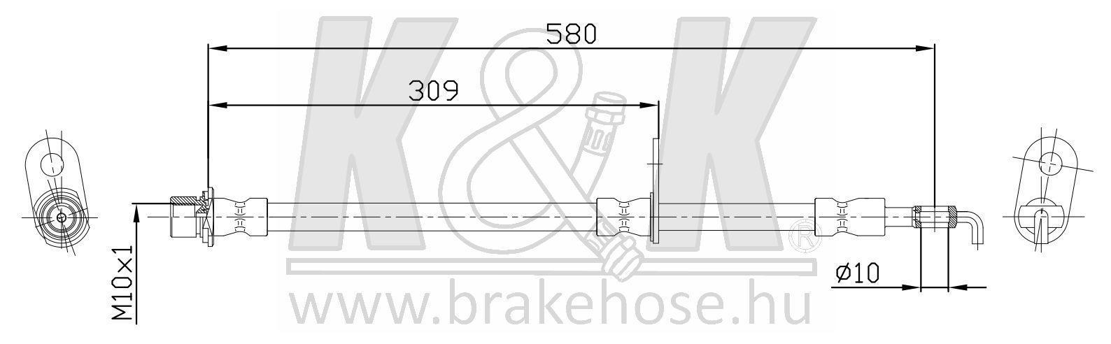 Шланг тормозной Toyota Corolla (E120) 00- передний правый \ K&K FT0001