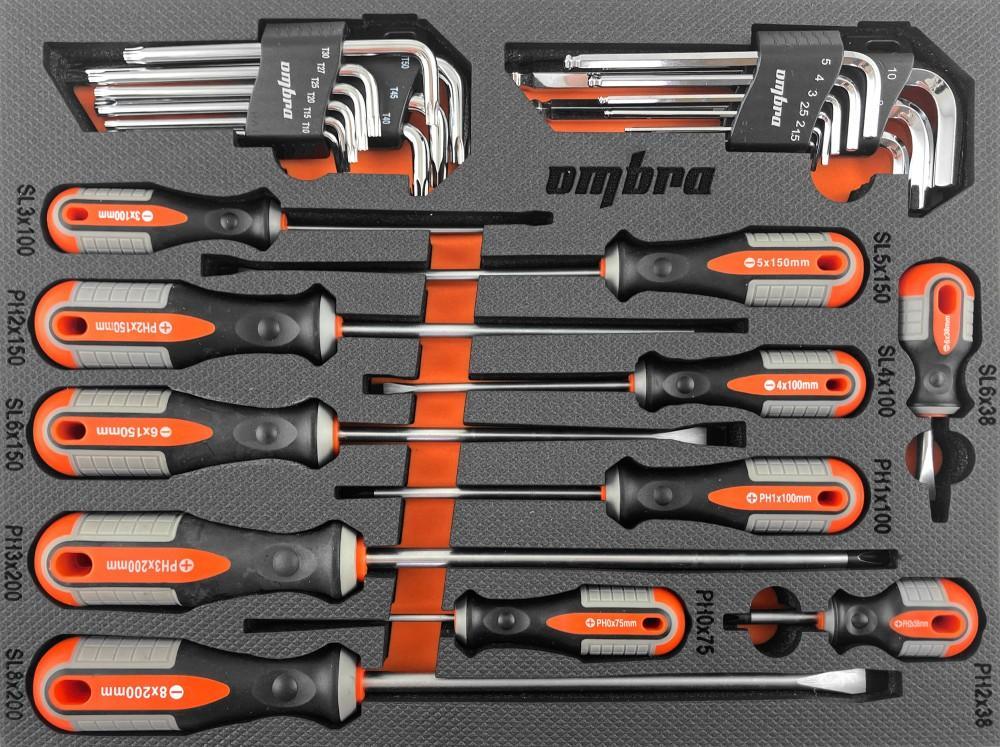 Набор отверток Round Grip и г-образных ключей 29 пр. в EVA ложементе 280x375 мм Ombra