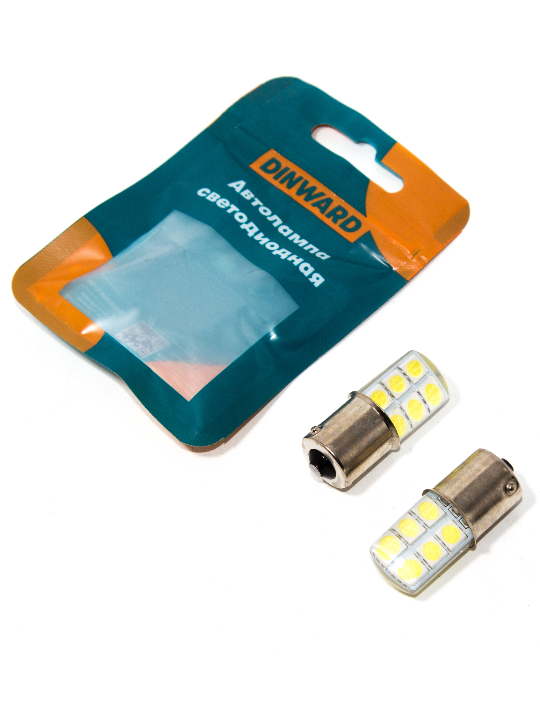 Лампа светодиод 12-21 (стоп, габарит) бел. 6SMD (5050) силикон BA15s DINWARD (к-т=2шт)