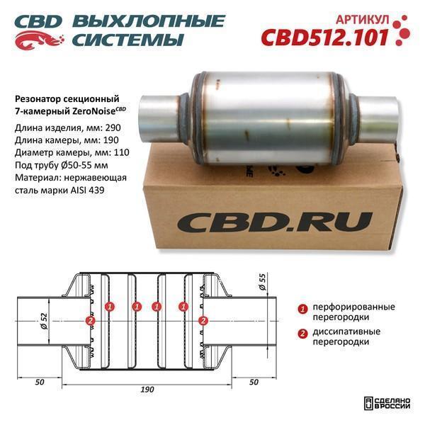 Резонатор универсальный 290 х 110 х 55 под трубу CBD