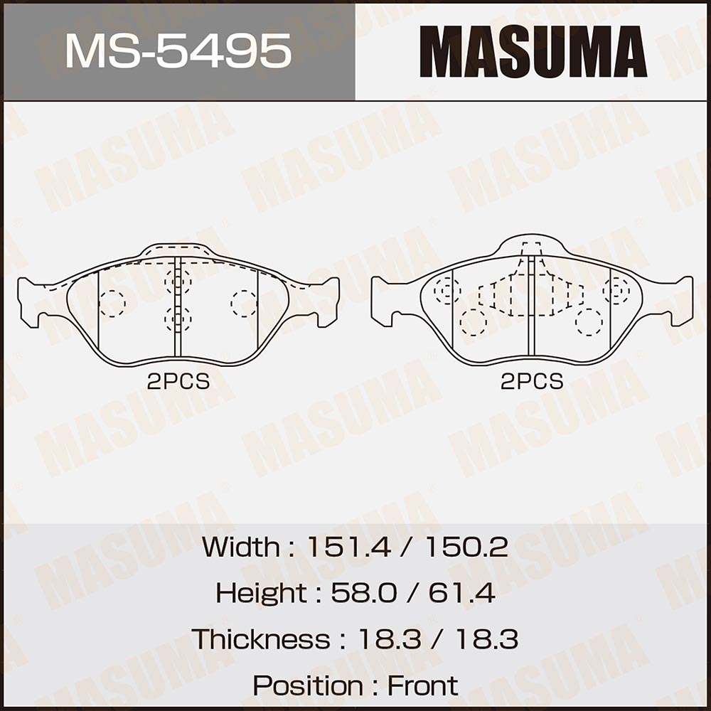 Колодки тормозные Ford Fusion 02-, Fiesta 95-; Mazda 2 03-, Demio 03-08 передние MASUMA