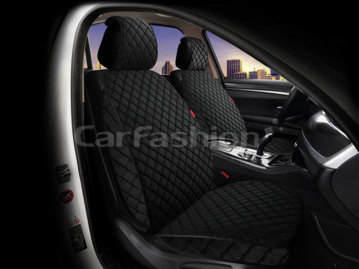 Накидка на сиденье CarFashion Sokol Plus передние экокожа/велюр черный/черный/черный