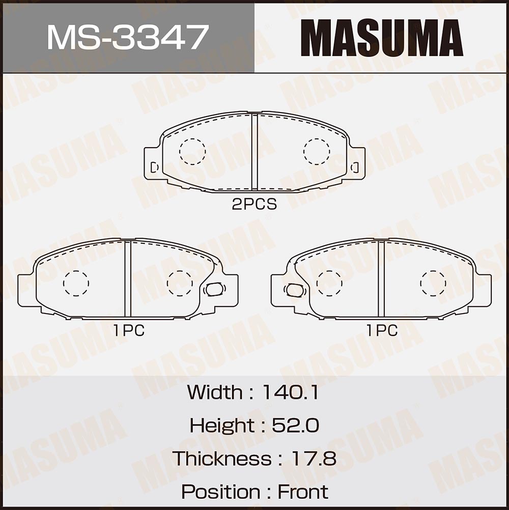 Колодки тормозные MASUMA MS3347 AY040-MT017,MC838359,MC838516,MC894597,MC894598