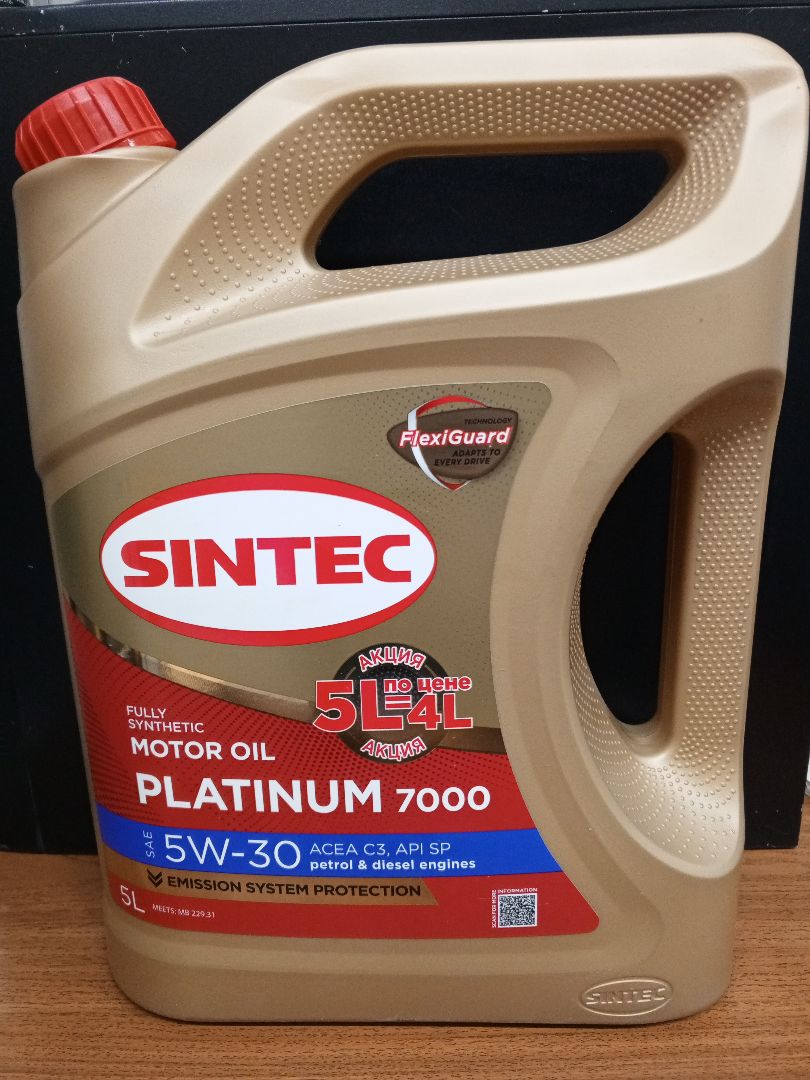 Масло моторное Sintec 5W-30 Platinum 7000 C3 SP синтетическое 5л Акция 5л по цене 4л / 5W30_Уценка_мятая упаковка