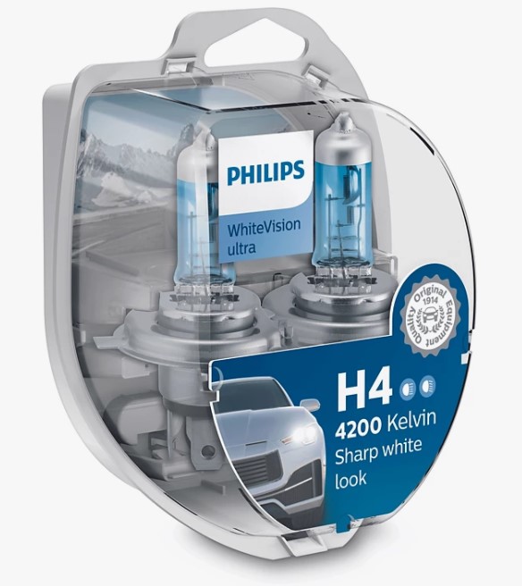 Лампа 12 В H4 60/55 Вт Р43 White Vision ultra галогенная 2 шт. Philips 