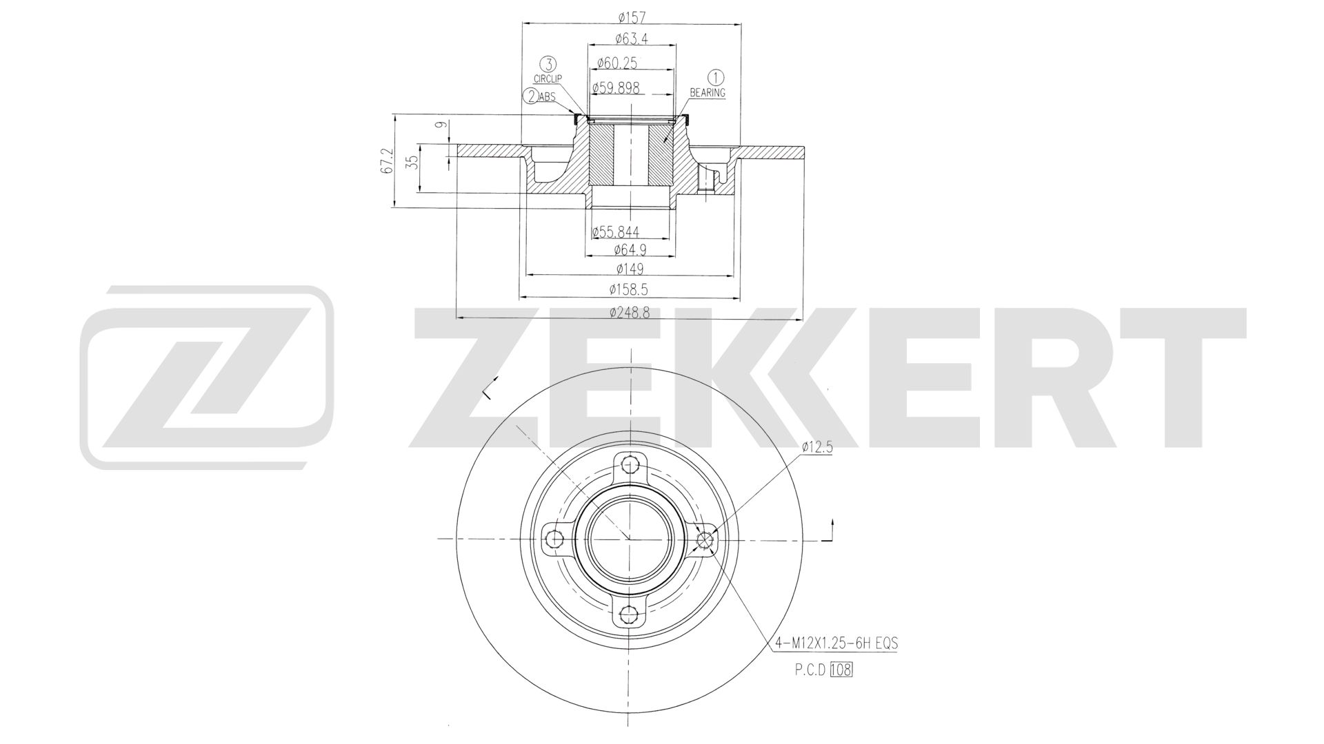 Диск тормозной Peugeot 307 00- Citroen C4 04- (с подшипником с ABS)задний Zekkert