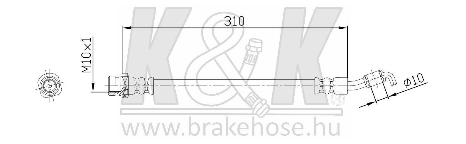 Шланг тормозной Hyundai ix35 10-, Tucson 09-; Kia Sportage 10- 2WD задний правый \ K&K FT0822