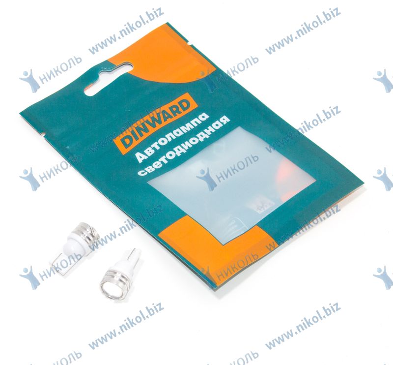 Лампа светодиод 12-5 б/ц (габарит) W2.1X9.5d белая 2SMD линза DINWARD(к-т=2шт)