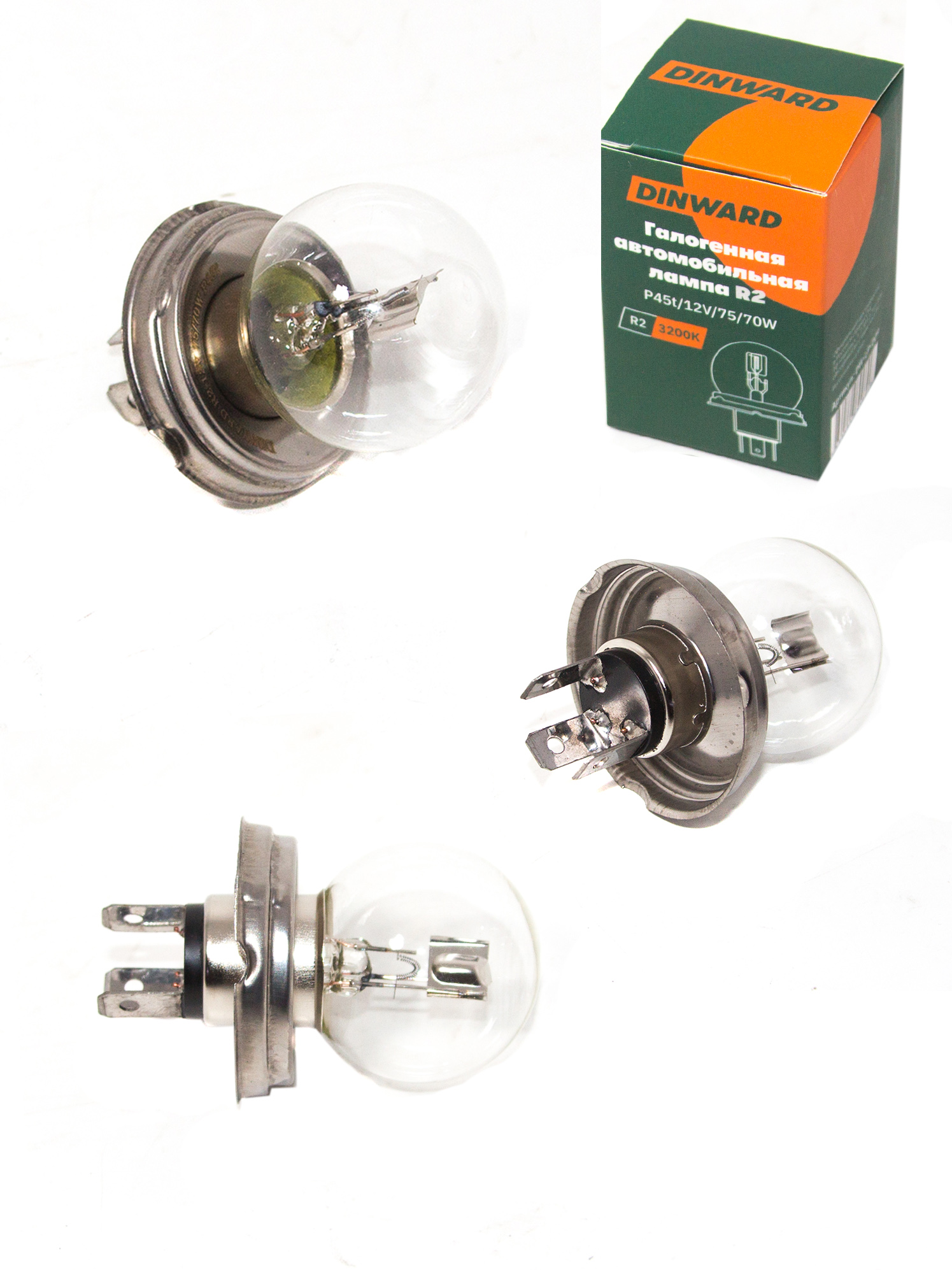 Лампа R2 12 V 75/70 W (фарная) DINWARD P45t (крат_уп_10шт)