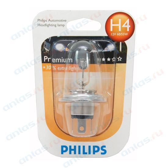Лампа 12 В H4 60/55 Вт Р43 +30% галогенная блистер Philips