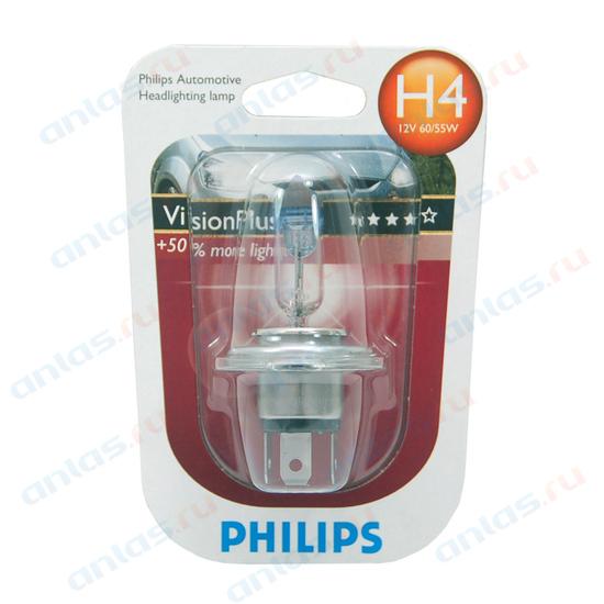 Лампа 12 В H4 60/55 Вт Р43 +60% Vision Plus галогенная блистер Philips
