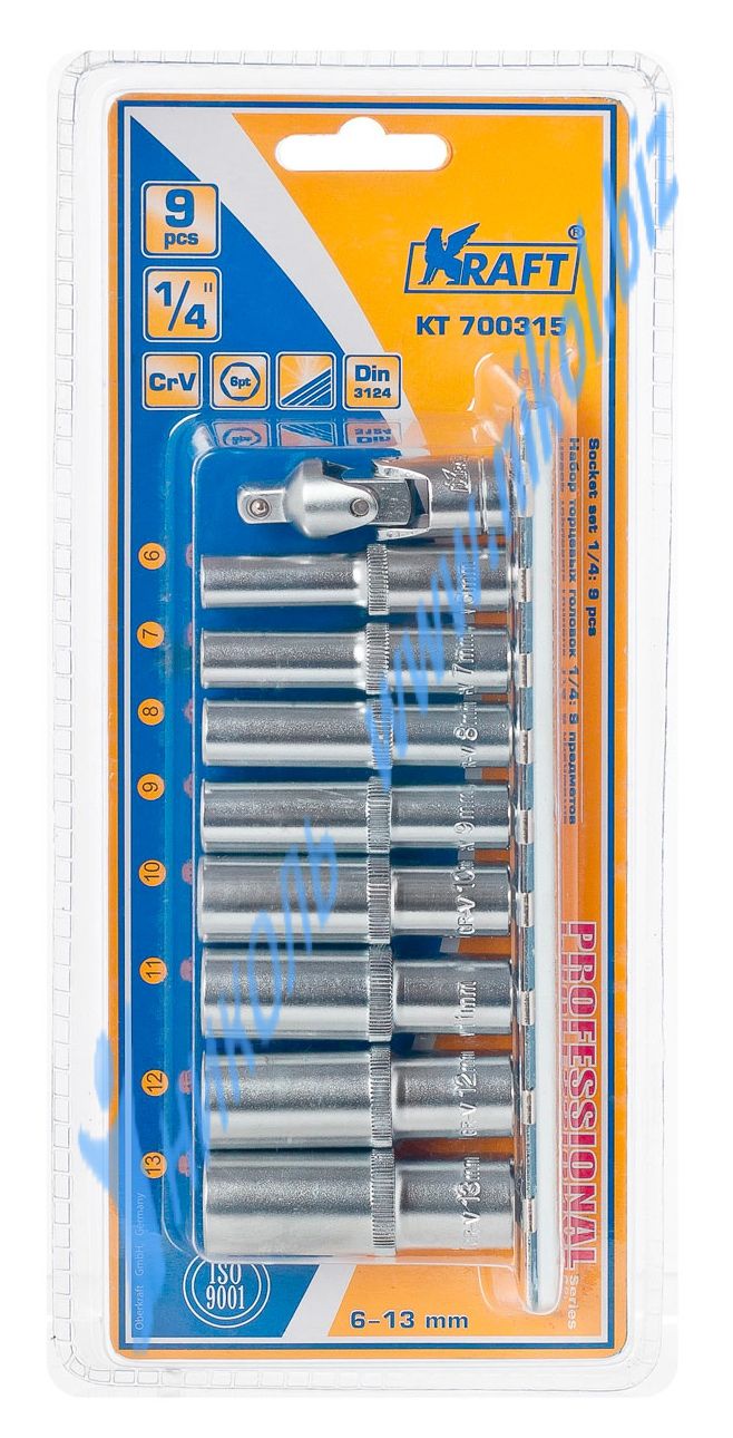 яяяНабор головок KRAFT 9 пр (6-13мм) 1/4" высокие