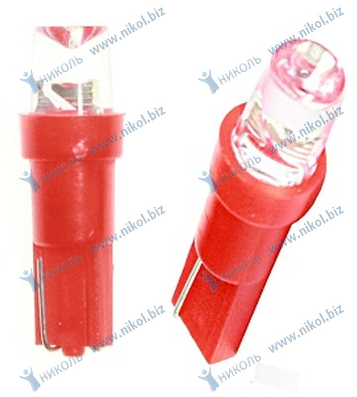 Лампа светодиод T5-01 (1LED) 12V W1,2W W2,0 х4,6d 0.13W 0.45lm конус красный Nord YADA (крат_уп_10шт