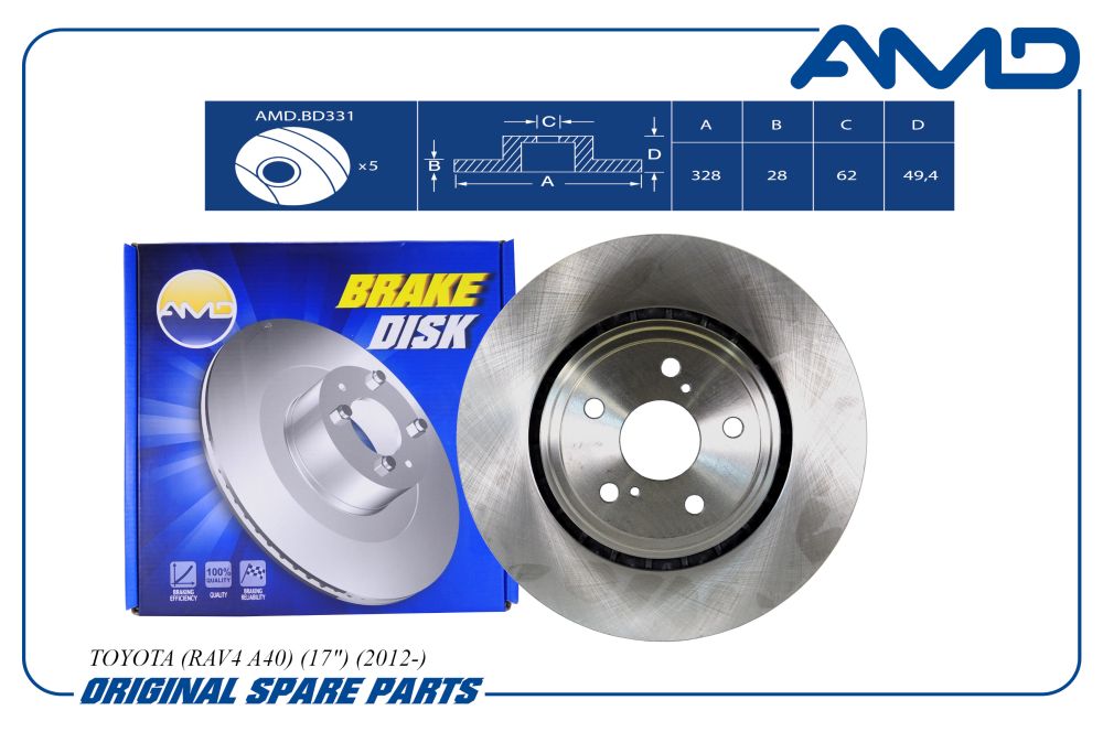 Диск тормозной Toyota RAV 4 IV 12-, Highlander 07-13; Lexus RX 09-, NX 14- передний 328 x 28 \ AMD AMD.BD331