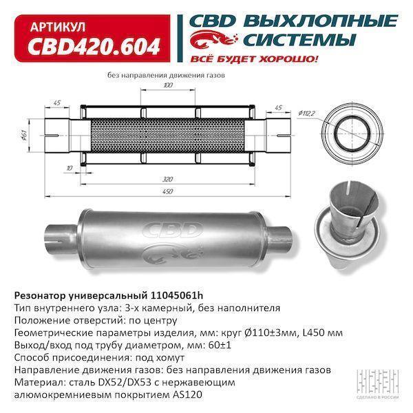Резонатор универсальный 450 х 110 х 60 под хомут нерж сталь