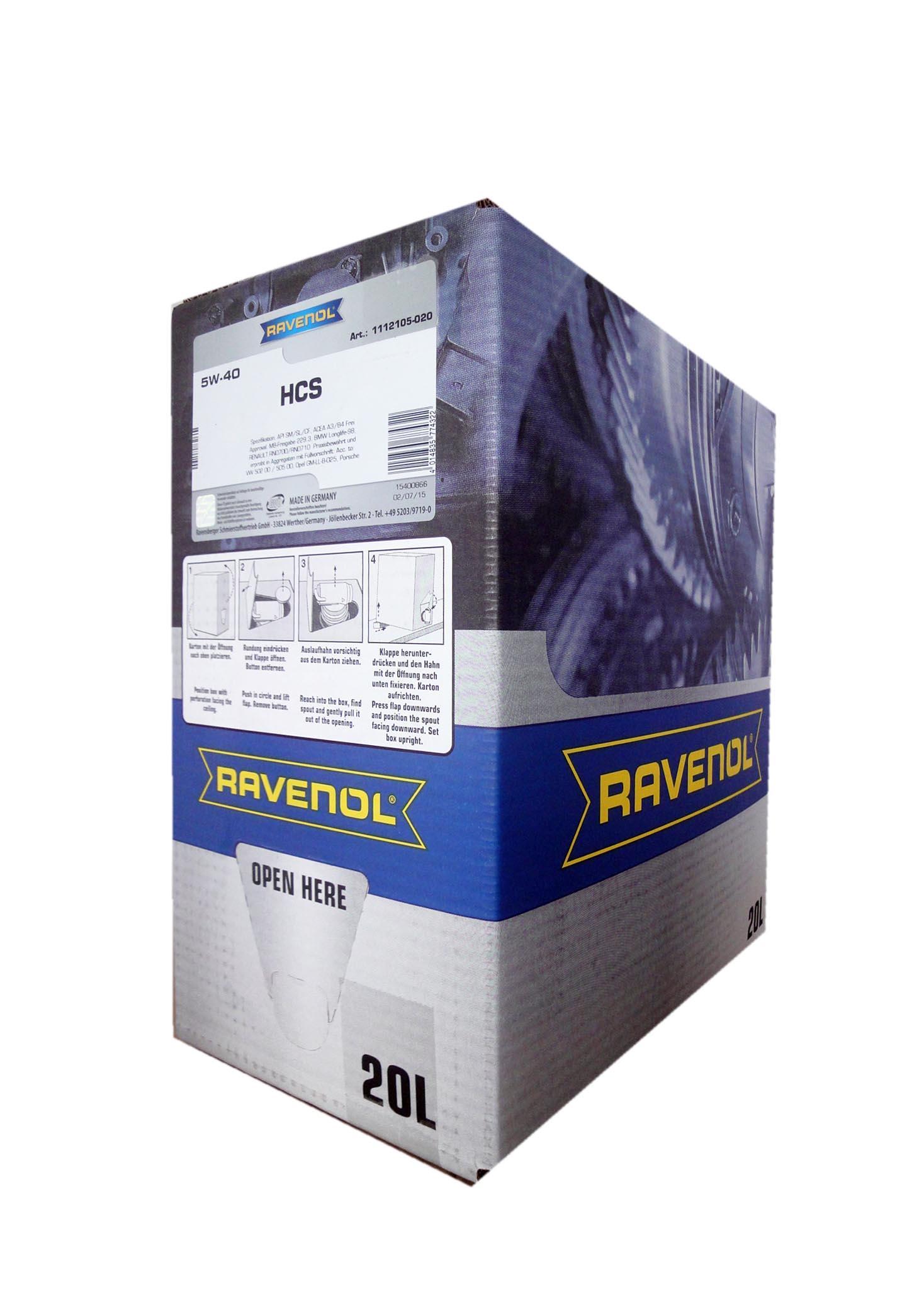 Масло моторное Ravenol 5W-40 HCS A3/B4 CF/SN синтетическое 20л экобокс / 5W40