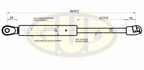 Упор капота AUDI A6 (A4,C4), A6 AVANT (A4,C4) 06/94-10/97 380N L=943/417MM_G.U.D