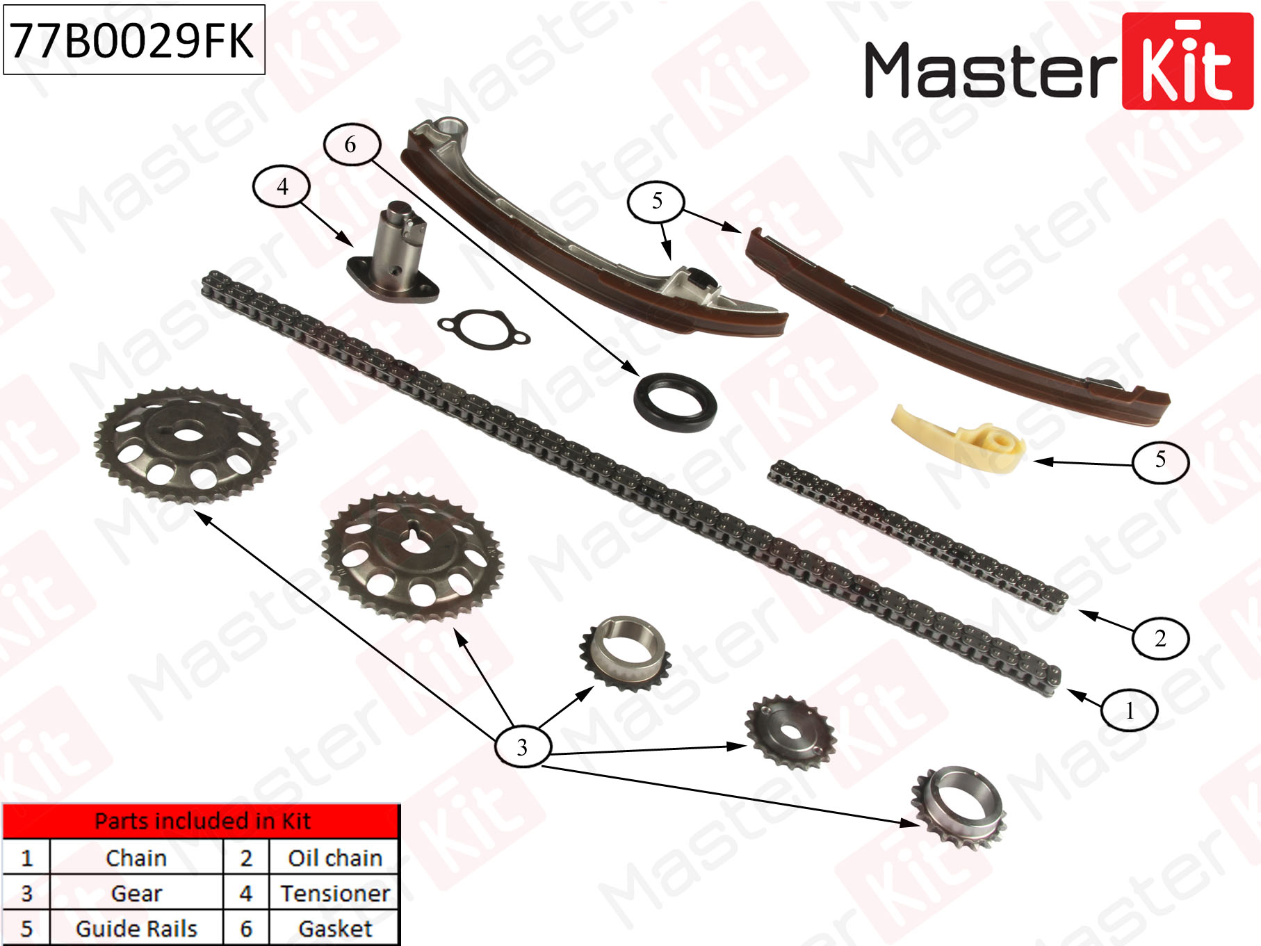 Комплект цепи ГРМ TOYOTA Avensis 2.0i/2.4i 16V 1AZFE/2AZFE 01- MASTERKIT