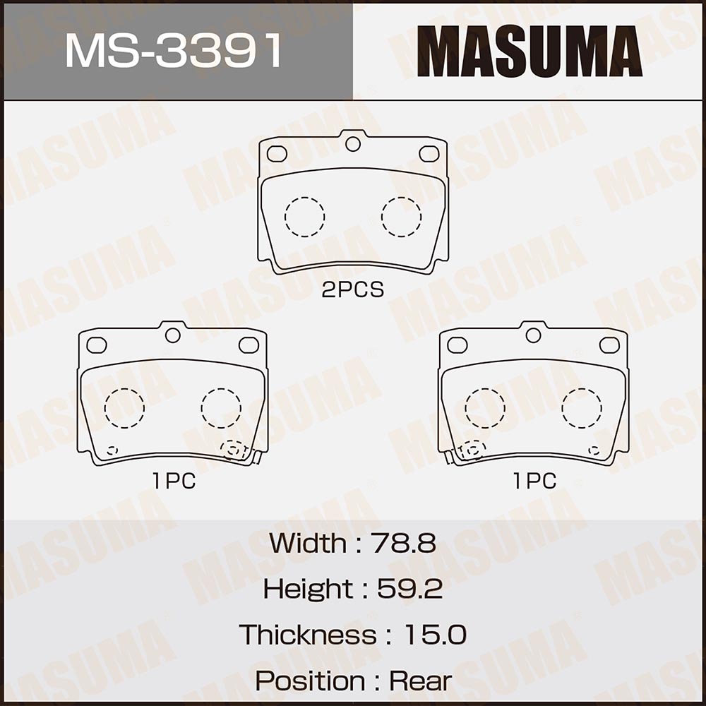 Колодки тормозные Mitsubishi Pajero Sport 98-; Pajero 90-00 задние MASUMA
