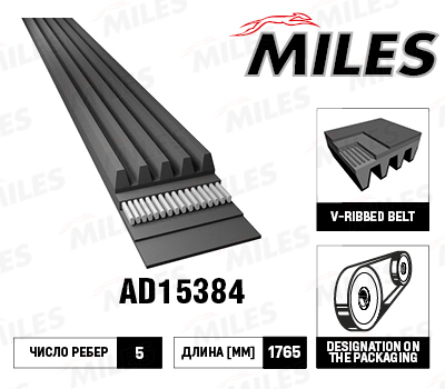 Ремень поликлиновой MILES Заменён на 5PK1765