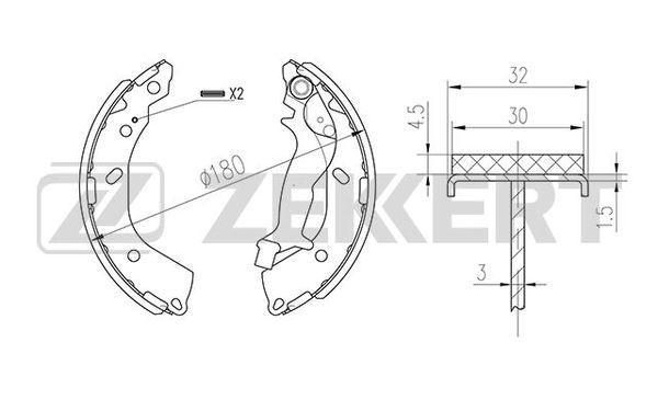 Колодки тормозные Hyundai Getz (TB) 02- задние барабанные 180 x 32 (-ABS) Zekkert