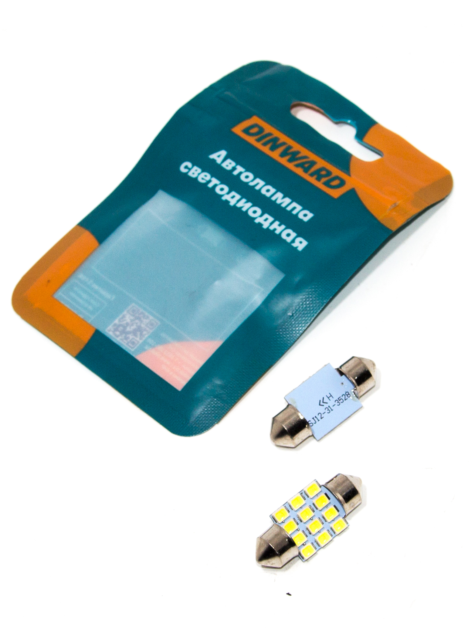 Лампа светодиод (салон) 31 мм белая 12 АС-12SMD (5050) SV8.5 DINWARD (к-т=2шт)