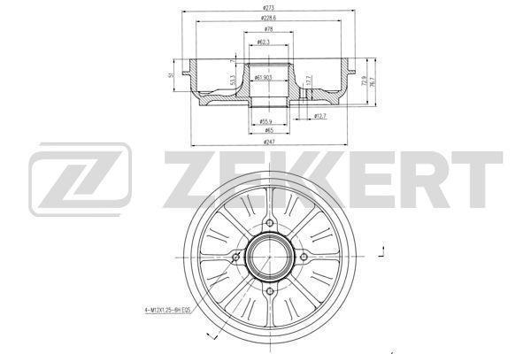Барабан тормозной Citroen C3 II-III 09-, DS3 09-; Peugeot 207 06-, 208 12-, 301 18- (+ABS) Zekkert
