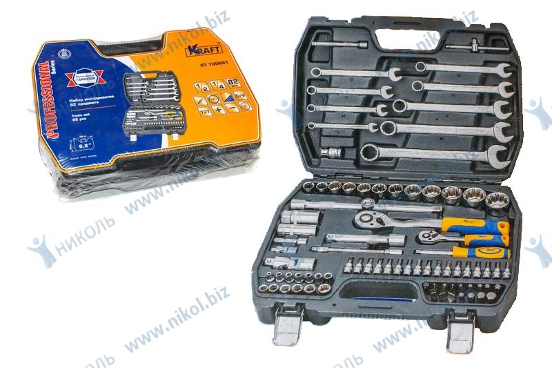 Набор инструмента KRAFT 82 пр 1/2", 1/4" 12гр