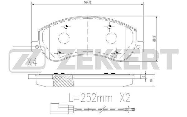 Колодки тормозные Ford Transit VII 06-, Transit Tourneo передние дисковые с датчиком (GDB1724) Zekkert