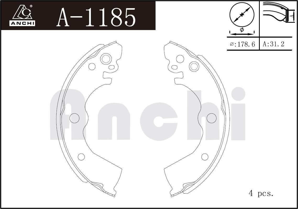 Колодки тормозные Nissan Almera (N15) 95-, Sunny 90- задние барабанные \ ANCHI A1185