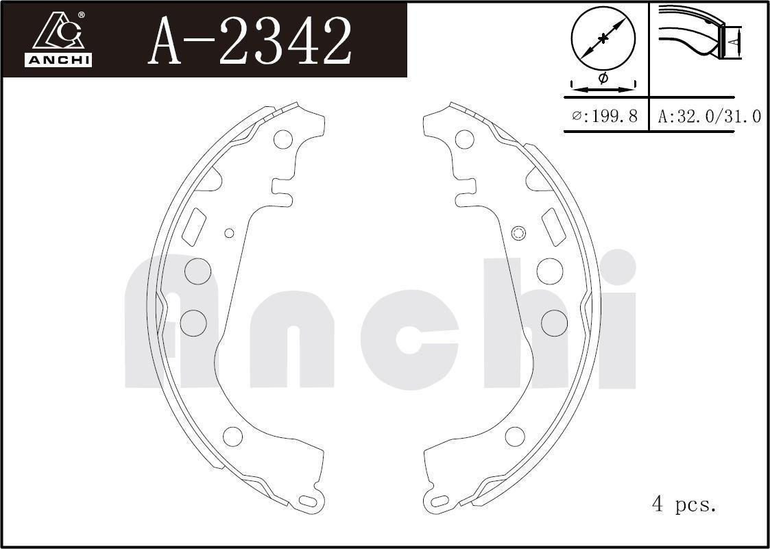Колодки тормозные Toyota Corolla (E120) 00-, Platz 99-05, Vitz/Yaris 99- задние барабанные \ ANCHI A2342