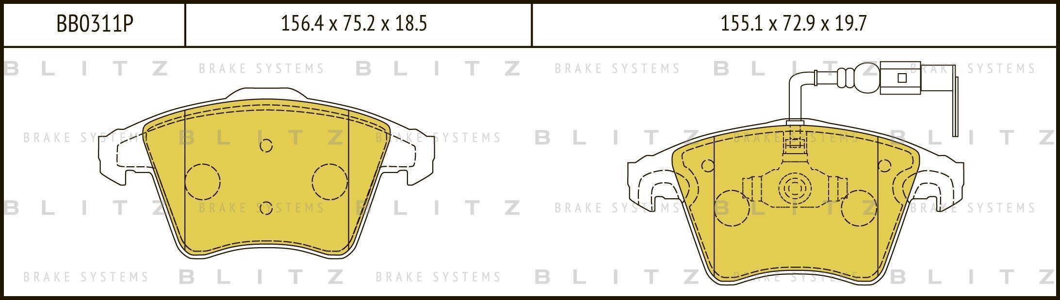 Колодки тормозные дисковые передние VW Multivan/Transporter 03-> BLITZ