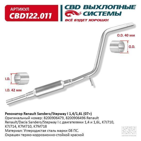 Резонатор Renault Sandero, Stepway I 1,4/1,6L (07-) K7J710, K7J714, K7M710, K7M718