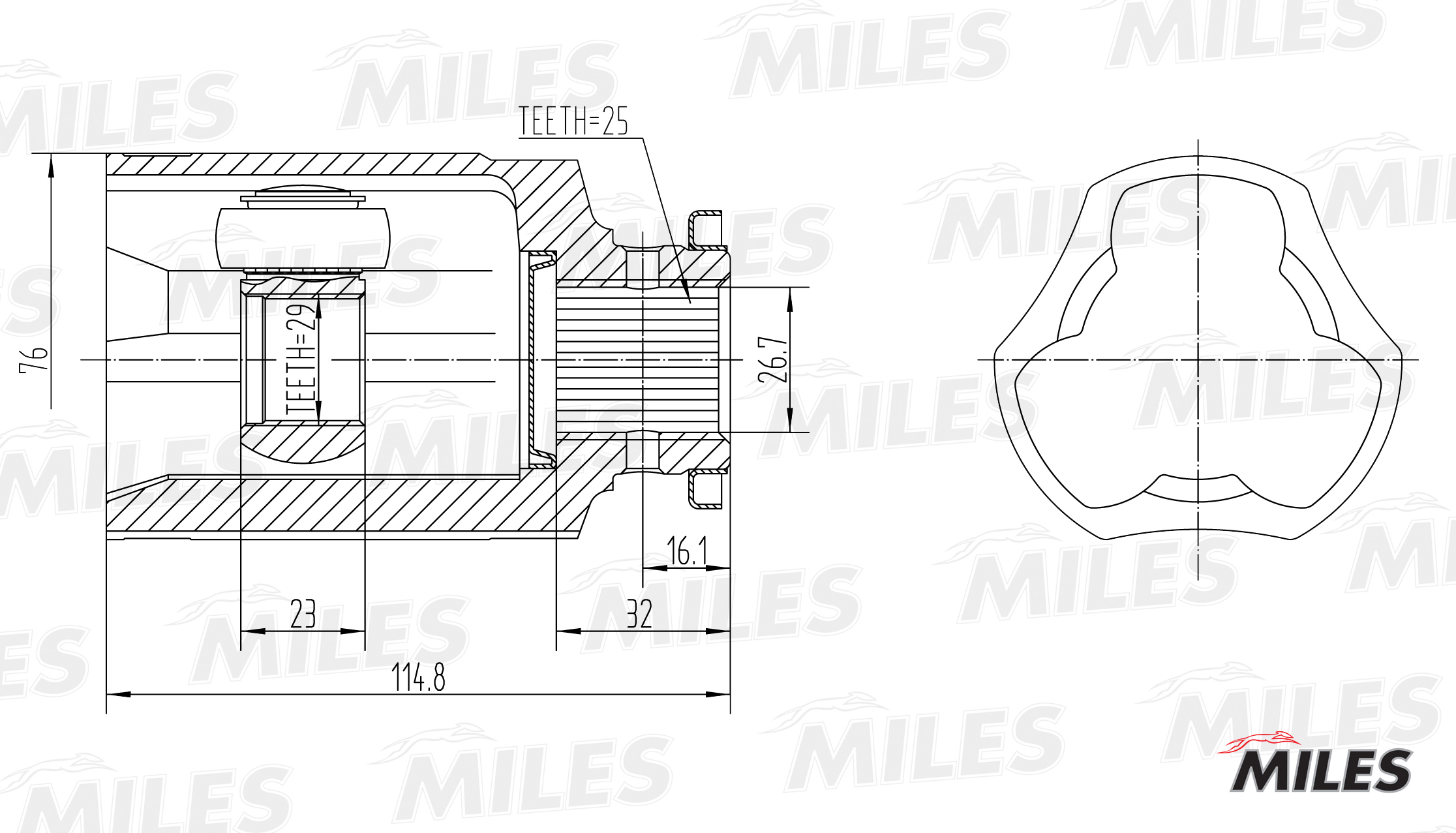 ШРУС MILES SUBARU IMPREZA/WRX 98- внутр. 29*25*40.1 длинна 105,5