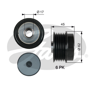 Обгонная муфта генератора Hyundai i30 12-, i40 11-, iX35 13-15; Kia Ceed 12-, Cerato 12-, Soul Gates