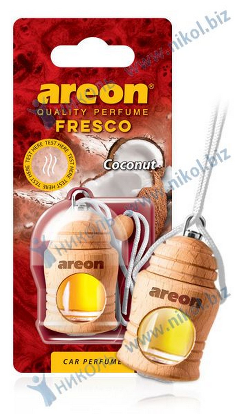 яяАроматизатор на зеркало Areon fresco бутылочка Coconut кокос*