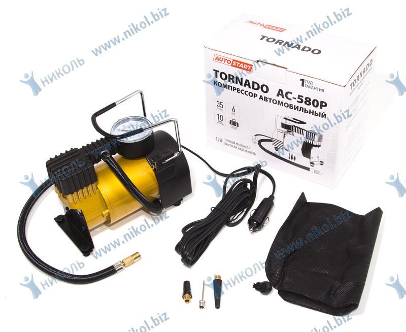 Компрессор для шин 35л/мин TOP AUTO AUTOSTART TORNADO АС-580P (6 Атм) поршневой