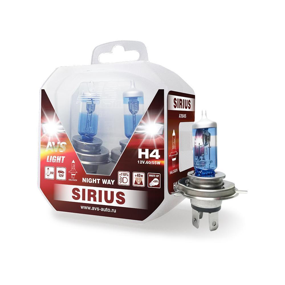 Лампа 12 В H4 60/55 Вт +110% галогенная 2 шт. Sirius Night Way AVS