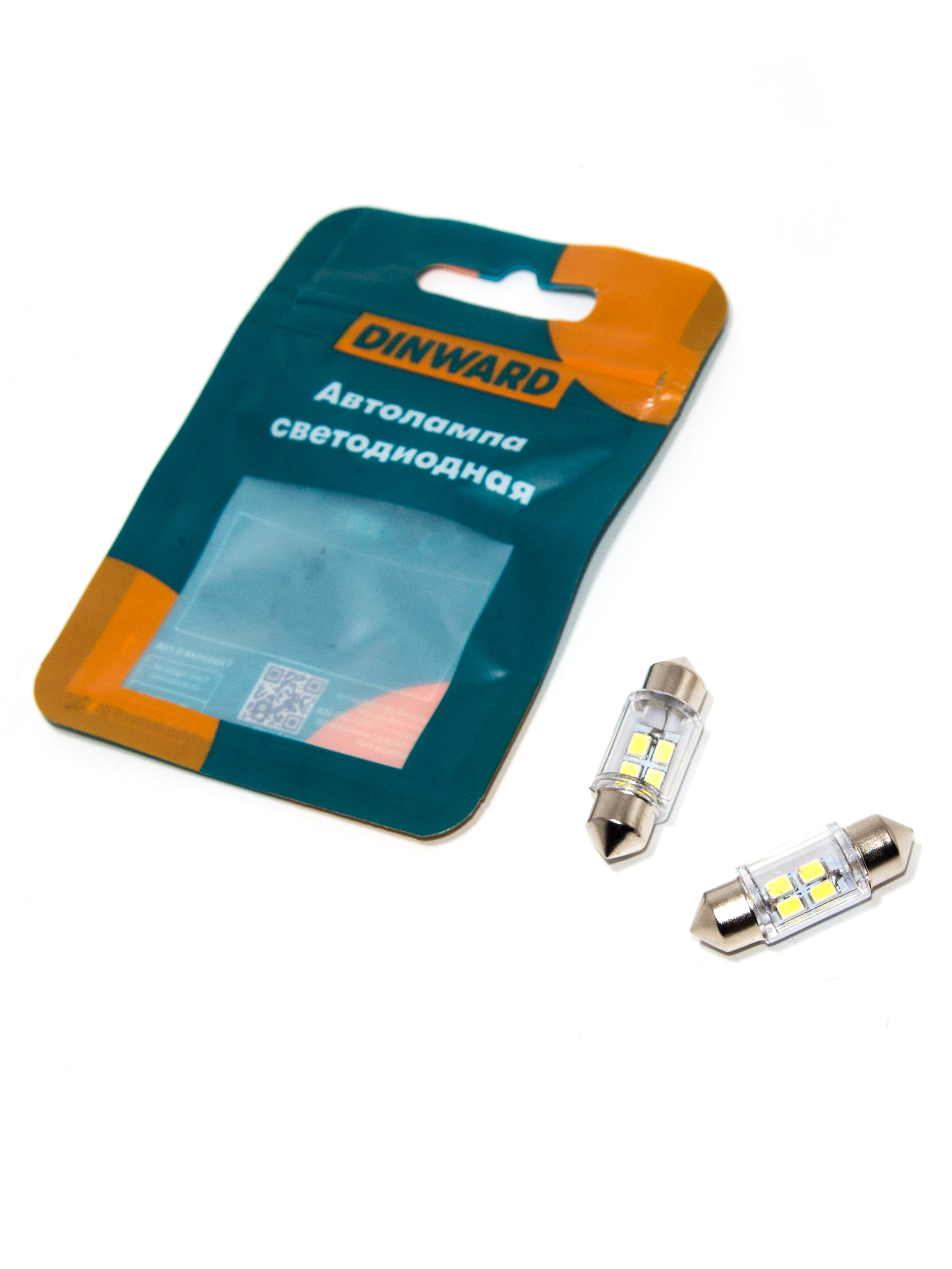 Лампа светодиод (салон) 31 мм белая 12 АС-4SMD (3528) SV8.5 DINWARD (к-т=2шт)
