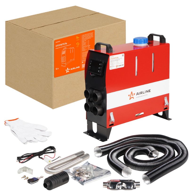 Отопитель воздушный автономный переносной 12 В 5000 Вт дизель металл. корпус узкий Airline