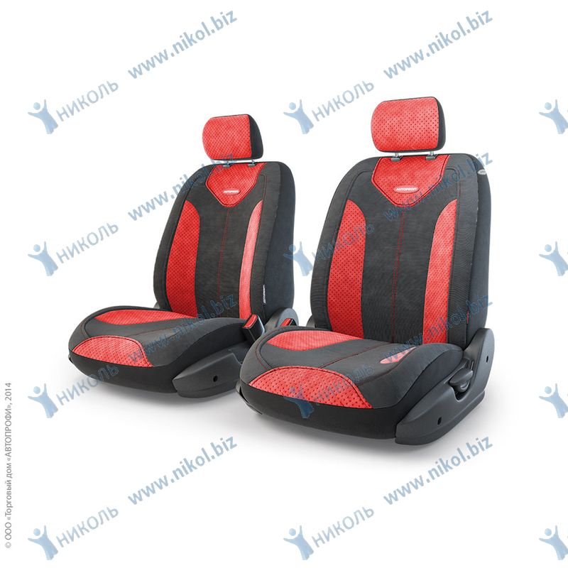 Чехлы универс AUTOPROFI Трансформеры MATRIX велюр перед ряд, AIRBAG (6 предм) черный/красный
