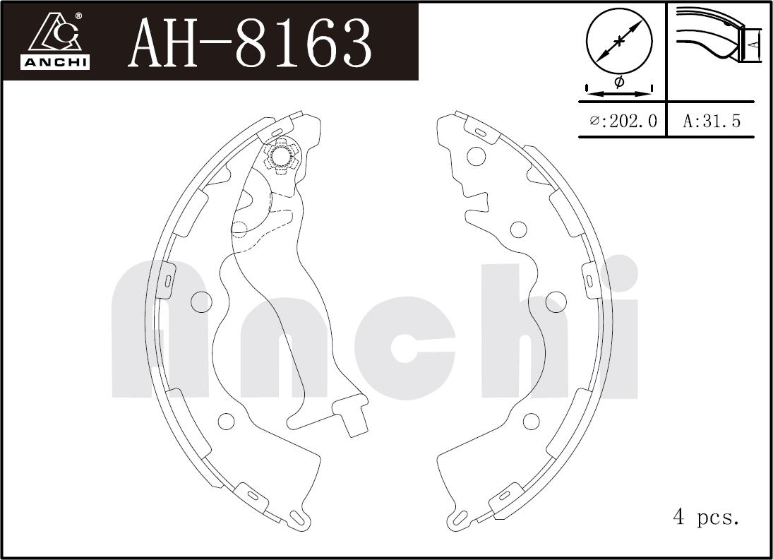 Колодки тормозные Kia Rio II 05-; Hyundai Accent III (MC) 05- задние барабанные \ ANCHI AH8163