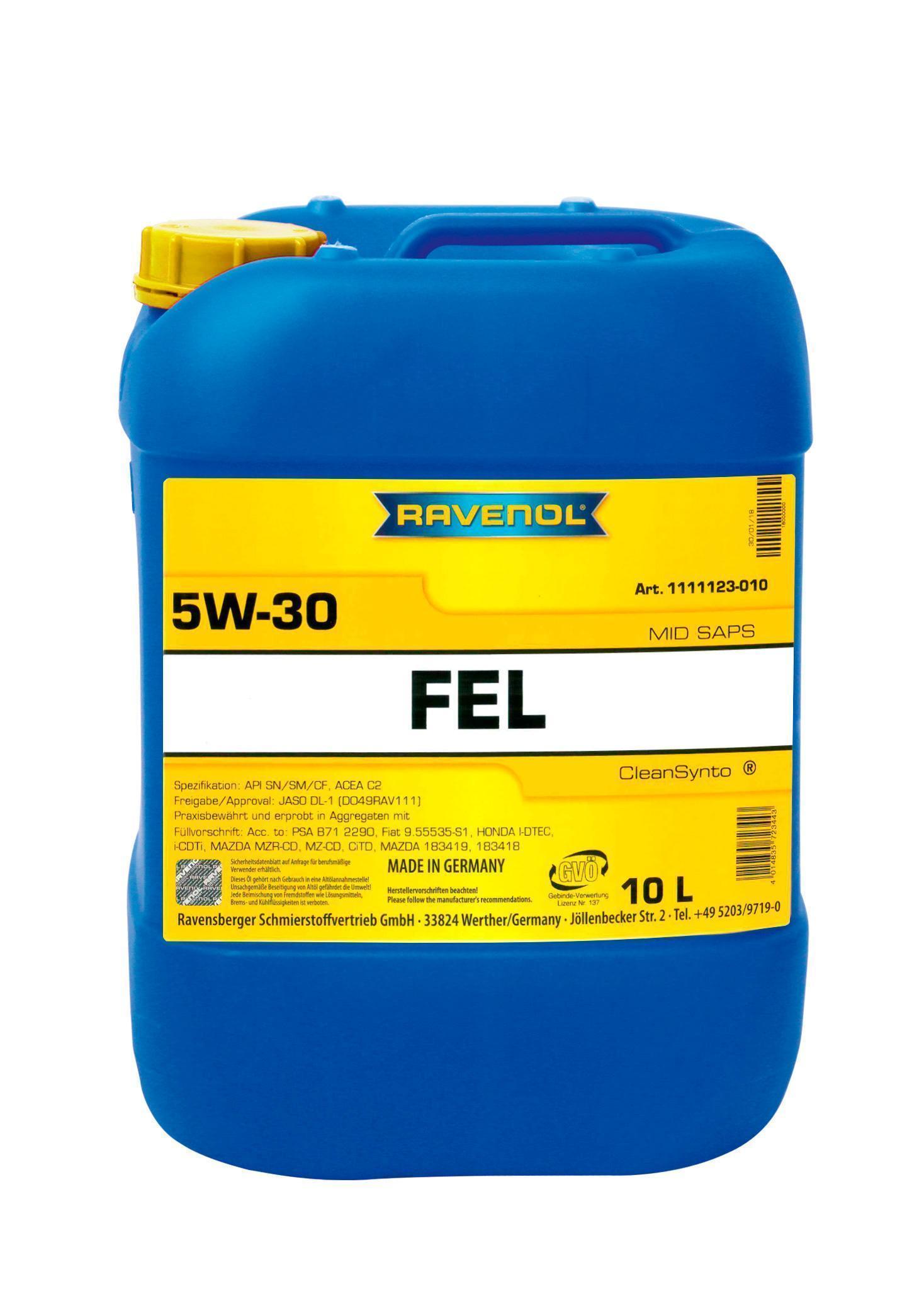 Масло моторное Ravenol 5W-30 FEL C2 CF/SN синтетическое 10л 1111123-010-01-999 / 5W30