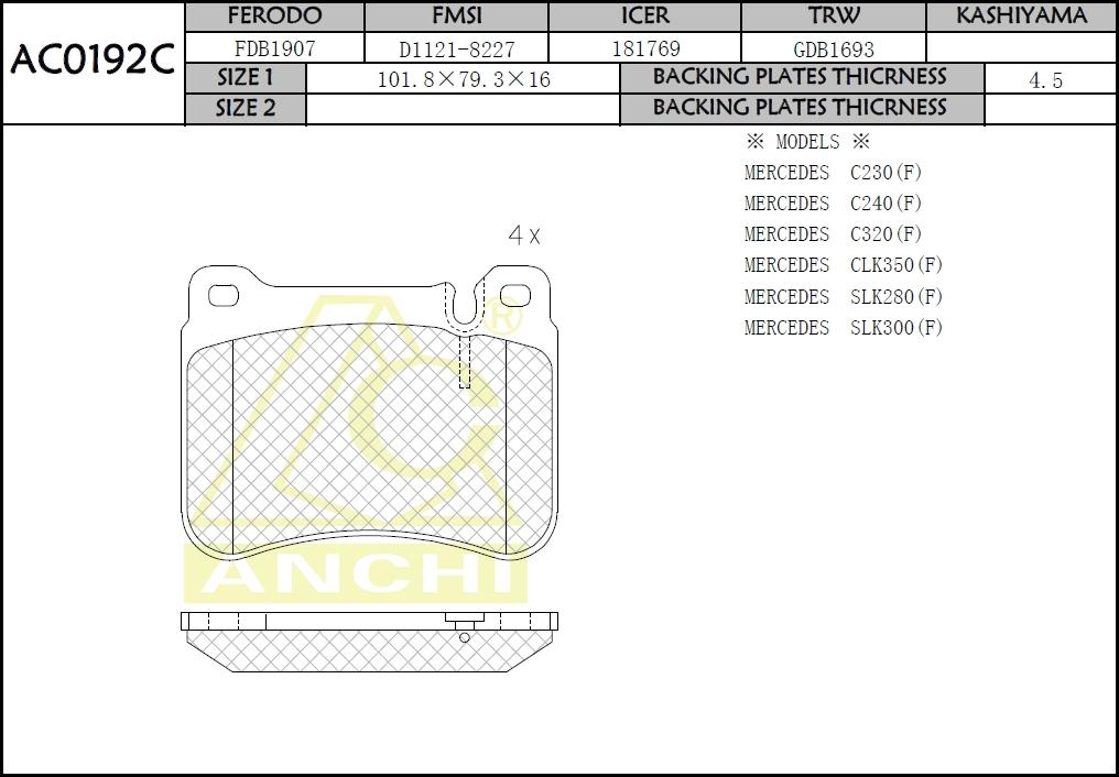 Колодки тормозные передние MB CLK / SLK / C-CLASS (W203 / S203 / CL203 / C209 / A209 / R171) 01-