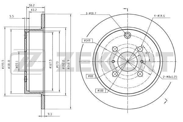 Диск тормозной Toyota Corolla (E120) 01-07, Yaris 99-06, bB 00-05; Lifan Solano 10- задний Zekkert