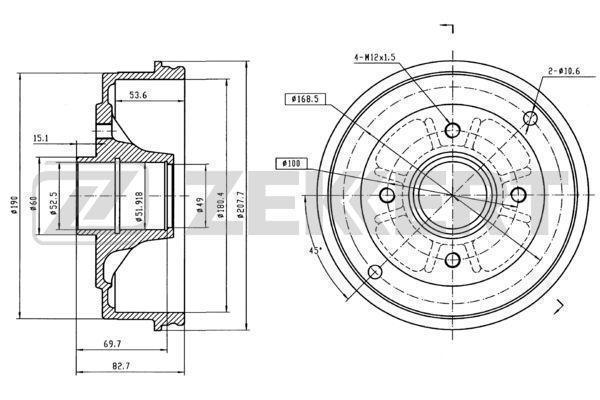 Барабан тормозной Renault Clio I, II 91-, Logan 07-, Twingo 96- Zekkert