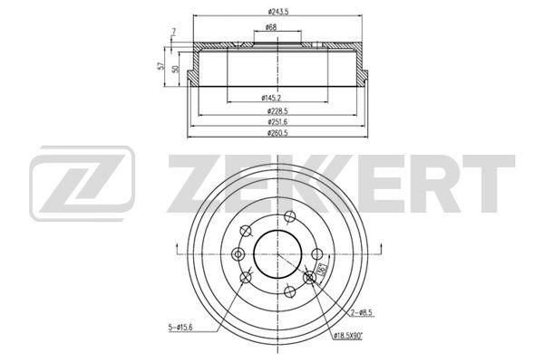 Барабан тормозной Renault Duster 10- 4WD D=228 (без ступицы) Zekkert