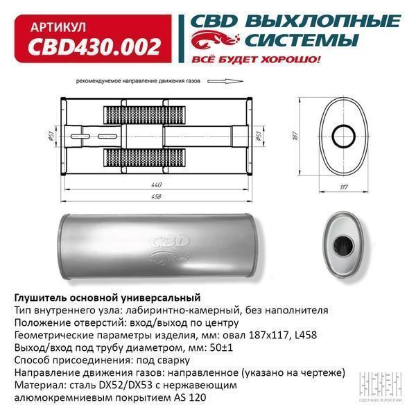 Глушитель основной универсальный 458 х 186 х 50 сосн вход/выход